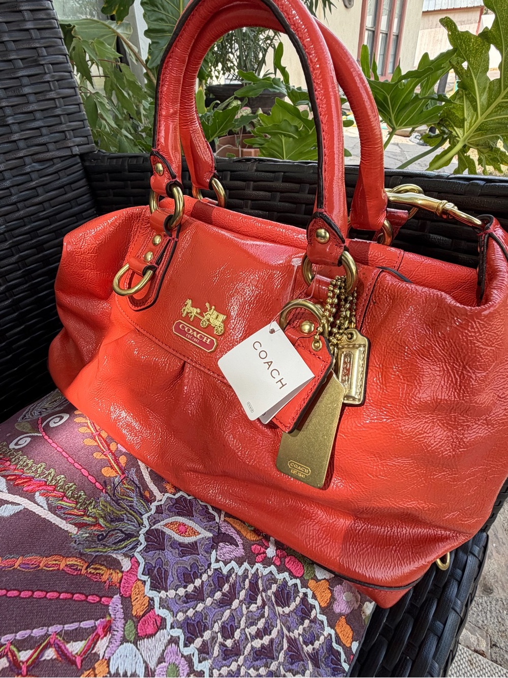 Coach Madison Sabrina 12957 Coral Patent Leather Satchel NWT Tags - Picture 10 of 10